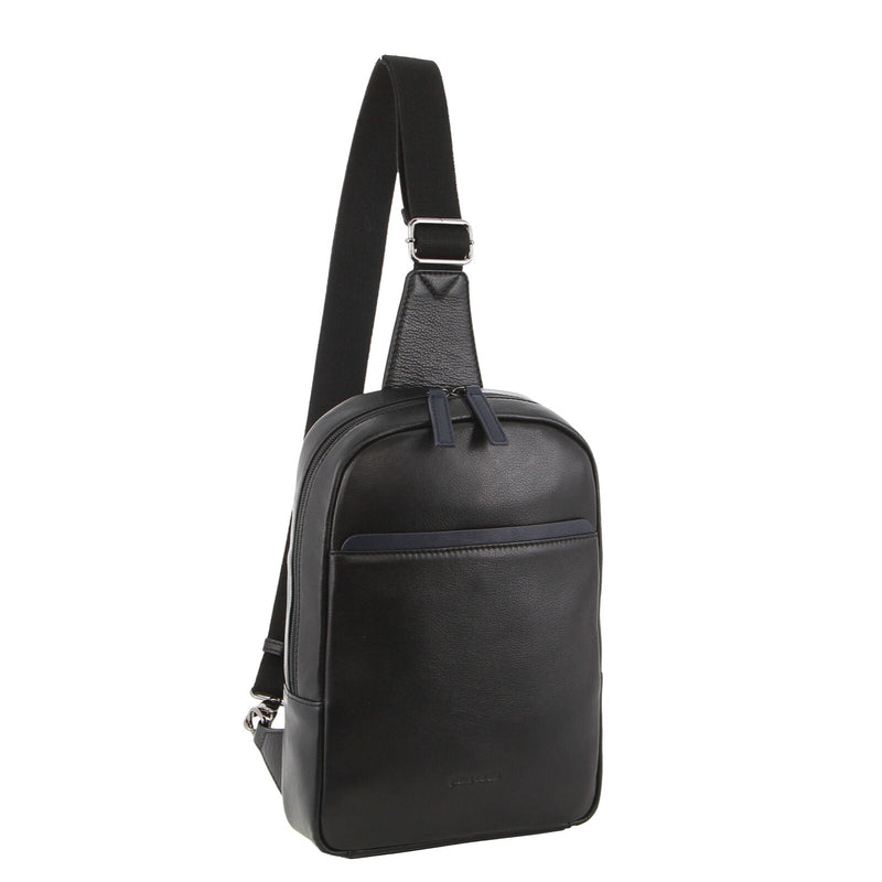 Load image into Gallery viewer, Pierre Cardin Mens Leather Crossbody Bag w/ Shoulder Strap in Black/Navy-0

