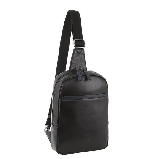 Pierre Cardin Mens Leather Crossbody Bag w/ Shoulder Strap in Black/Navy-1