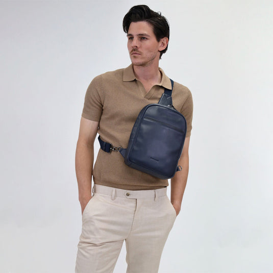 Pierre Cardin Mens Leather Crossbody Bag w/ Shoulder Strap in Navy/Black-2