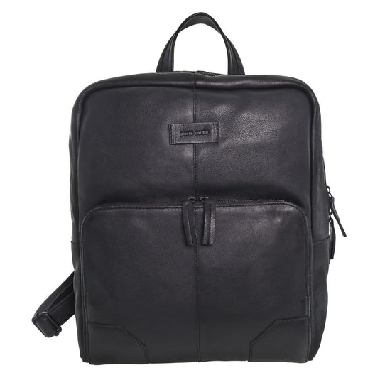 Pierre Cardin Mens Leather Sleek Backpack Bag w/ Laptop Compartment in Black-3