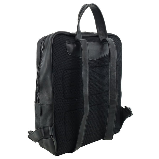 Pierre Cardin Mens Leather Sleek Backpack Bag w/ Laptop Compartment in Black-2