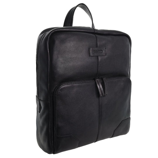 Pierre Cardin Mens Leather Sleek Backpack Bag w/ Laptop Compartment in Black-1