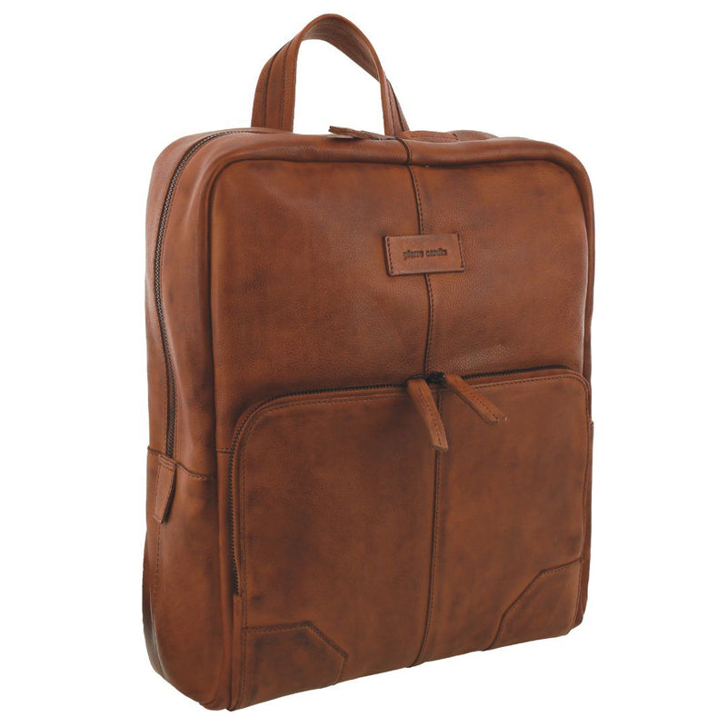 Load image into Gallery viewer, Pierre Cardin Mens Leather Sleek Backpack Bag w/ Laptop Compartment in Cognac-1
