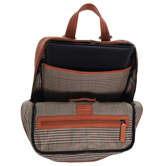 Pierre Cardin Mens Leather Sleek Backpack Bag w/ Laptop Compartment in Cognac-3