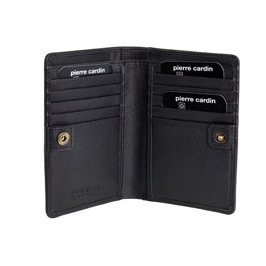 Pierre Cardin Ladies Leather Snap Button Bi-Fold Wallet - Black-2