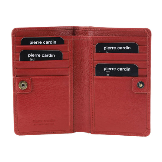 Pierre Cardin Ladies Leather Snap Button Bi-Fold Wallet - Red-2
