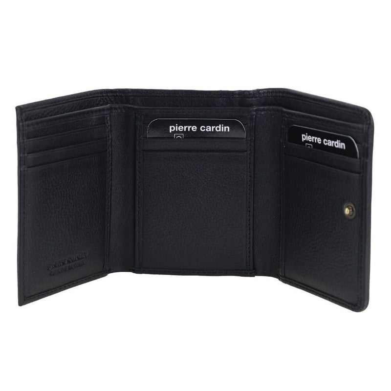 Load image into Gallery viewer, Pierre Cardin Ladies Leather Snap Button Tri-Fold Wallet - Black-2
