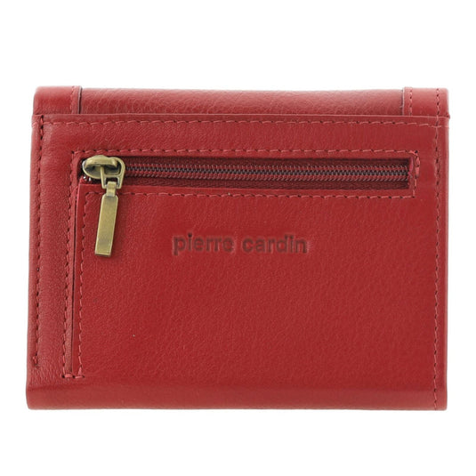 Pierre Cardin Ladies Leather Snap Button Tri-Fold Wallet - Red-3