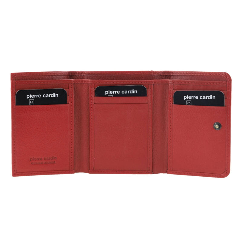 Load image into Gallery viewer, Pierre Cardin Ladies Leather Snap Button Tri-Fold Wallet - Red-2
