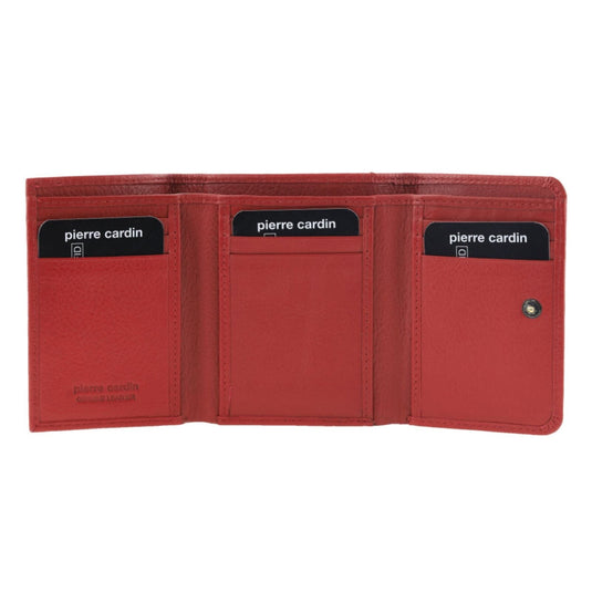 Pierre Cardin Ladies Leather Snap Button Tri-Fold Wallet - Red-2