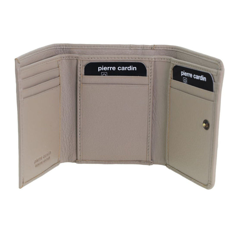 Load image into Gallery viewer, Pierre Cardin Ladies Leather Snap Button Tri-Fold Wallet - Taupe-2
