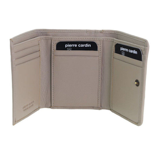 Pierre Cardin Ladies Leather Snap Button Tri-Fold Wallet - Taupe-2