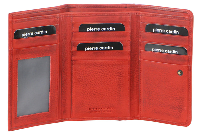 Load image into Gallery viewer, Pierre Cardin Womens Soft Italian Leather RFID Purse Wallet Rustic Trifold - Red-1
