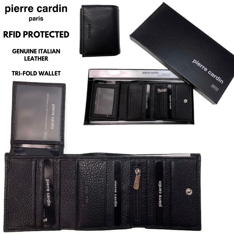 Load image into Gallery viewer, Pierre Cardin RFID Mens Wallet Tri-Fold Genuine Italian Leather - Black-1
