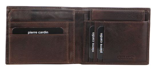 Pierre Cardin Mens Genuine Italian Leather Wallet Removable Coin Purse - Chocolate-3