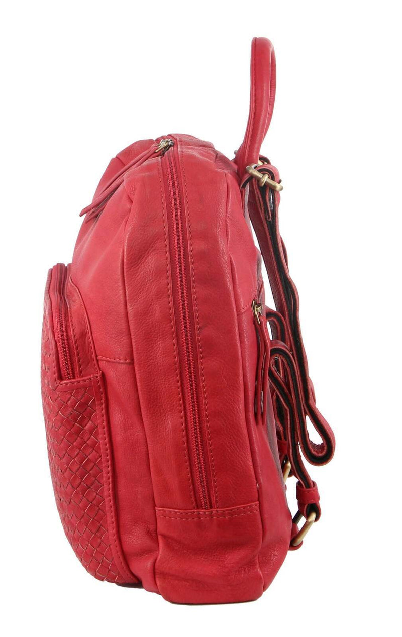 Load image into Gallery viewer, 3PC Set Pierre Cardin Womens Woven Leather Cross-Body Bags + Backpack - Red-4
