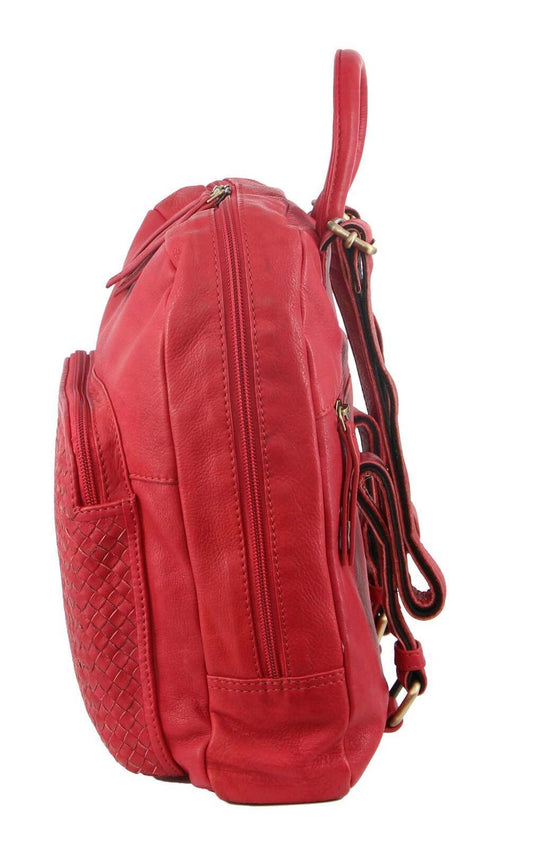 3PC Set Pierre Cardin Womens Woven Leather Cross-Body Bags + Backpack - Red-4