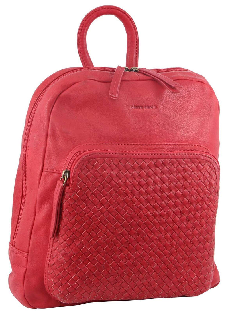 Load image into Gallery viewer, 3PC Set Pierre Cardin Womens Woven Leather Cross-Body Bags + Backpack - Red-2
