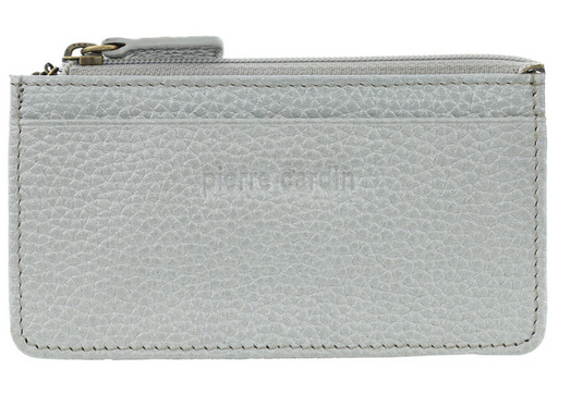 Pierre Cardin RFID Leather Coin Purse Wallet w/ Keyring in Silver-0