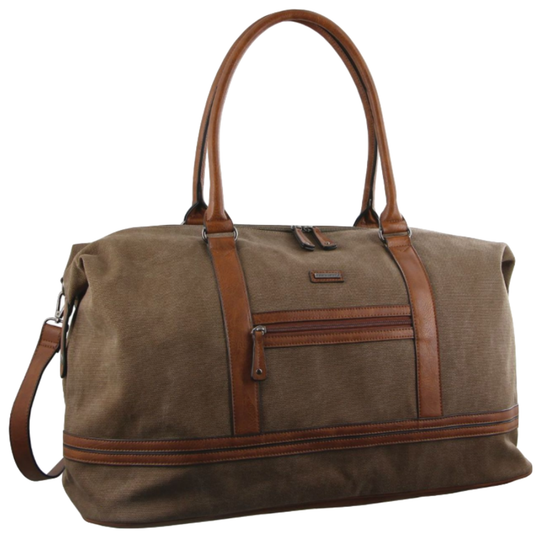 Pierre Cardin Canvas Overnight Bag Business Travel Luggage Weekend Duffle Unisex - Brown-1