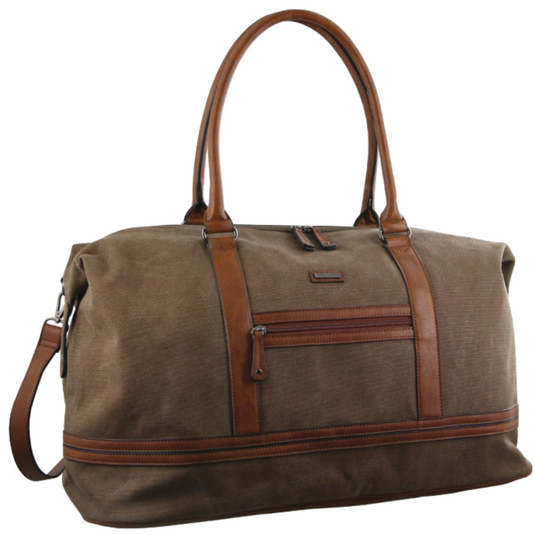 Pierre Cardin Canvas Overnight Bag Business Travel Luggage Weekend Duffle Unisex - Brown-1