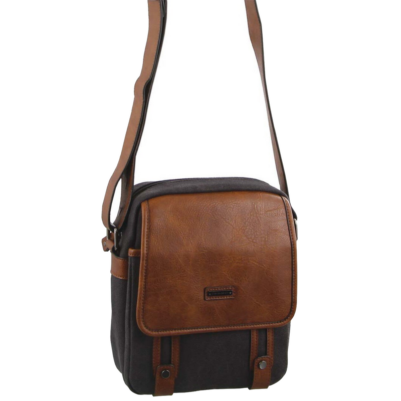 Load image into Gallery viewer, Pierre Cardin Unisex Canvas Cross Body Messenger Bag Satchel Sling Pack - Black/Cognac-0
