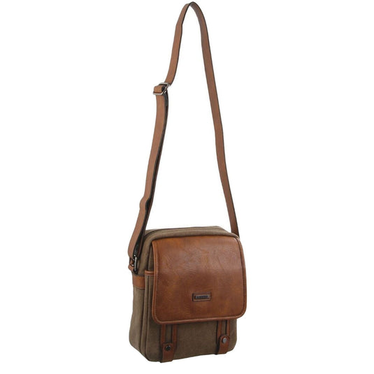 Pierre Cardin Unisex Canvas Cross Body Messenger Bag Satchel Sling - Brown/Cognac-0