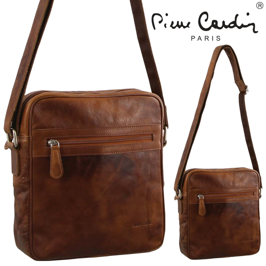 Pierre Cardin Mens Rustic Leather Shoulder Bag for Tablet iPad Pouch Case Sling-1