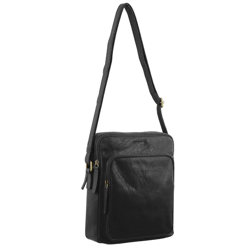 Load image into Gallery viewer, Pierre Cardin Italian Leather Tablet Bag for Android iPad Messenger Cross Body - Black-0
