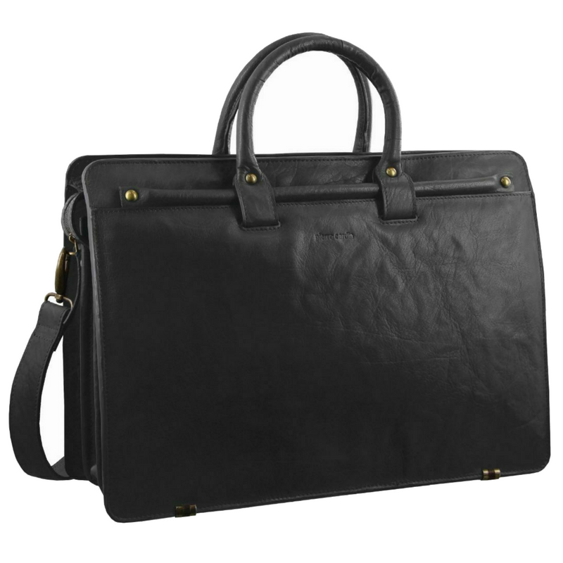 Load image into Gallery viewer, Pierre Cardin Mens Rustic Leather 15" Laptop Computer Shoulder Bag Handbag Briefcase - Black-0
