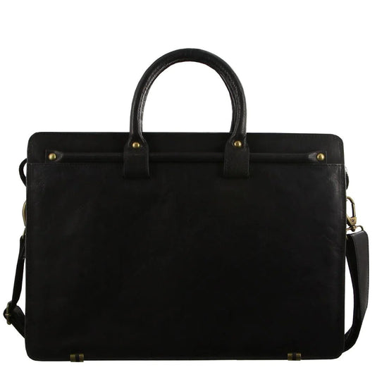 Pierre Cardin Mens Rustic Leather 15" Laptop Computer Shoulder Bag Handbag Briefcase - Black-3