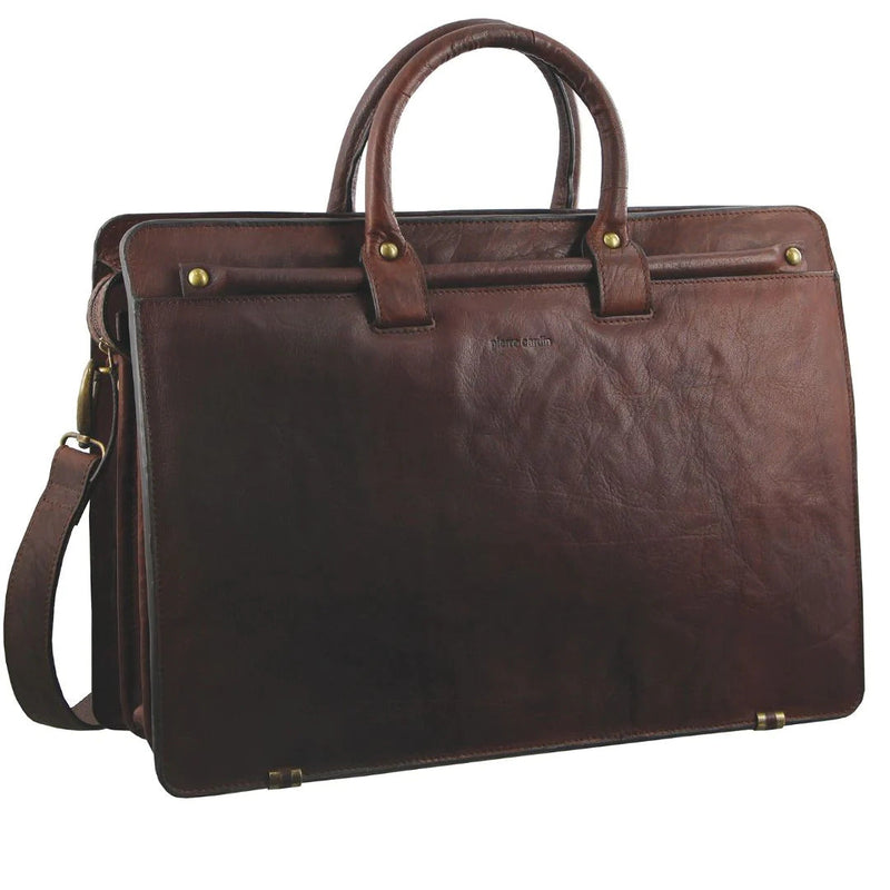 Load image into Gallery viewer, Pierre Cardin Mens Rustic Leather 15&quot; Laptop Computer Shoulder Bag Handbag Briefcase - Chestnut-1
