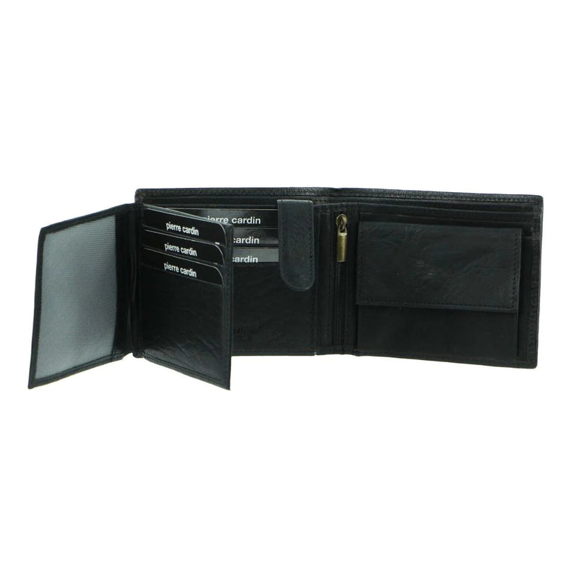 Load image into Gallery viewer, Pierre Cardin Mens Leather Wallet Tri-Fold Credit Card Slots Flap RFID - Black-0
