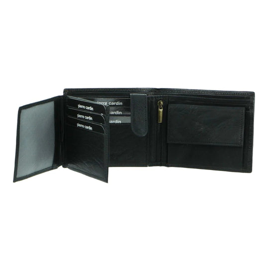 Pierre Cardin Mens Leather Wallet Tri-Fold Credit Card Slots Flap RFID - Black-0