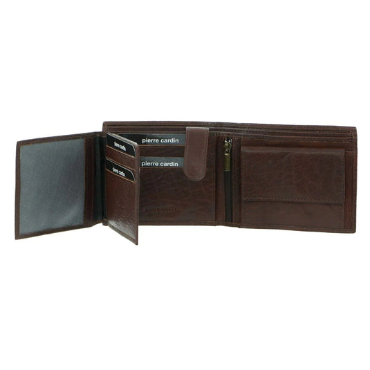 Pierre Cardin Mens Leather Wallet Tri-Fold Credit Card Slots Flap RFID - Brown-1