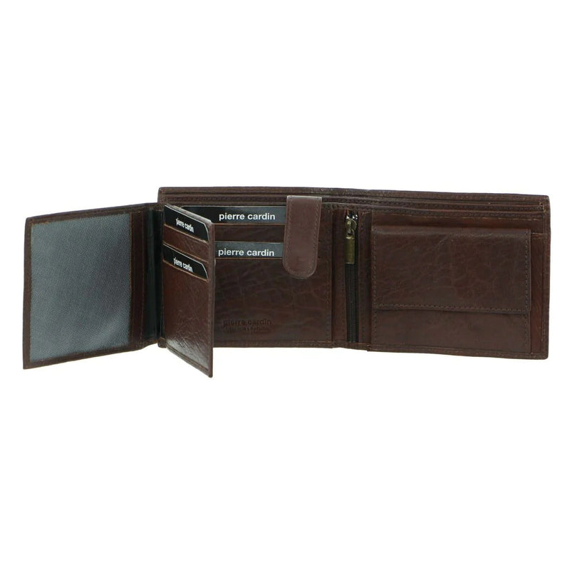 Load image into Gallery viewer, Pierre Cardin Mens Leather Wallet Tri-Fold Credit Card Slots Flap RFID - Brown-1
