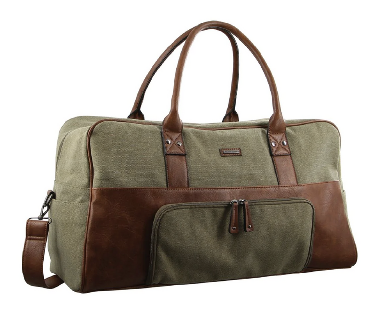 Load image into Gallery viewer, Pierre Cardin Mens Canvas Travel Overnight Bag Business Luggage Duffel Weekend - Brown-0
