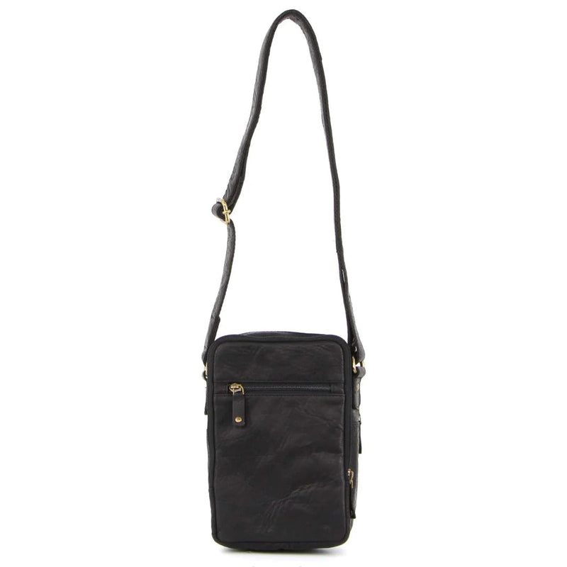 Load image into Gallery viewer, Pierre Cardin Rustic Leather Cross Body Bag Messenger Mens Satchel Day Pack - Black-3
