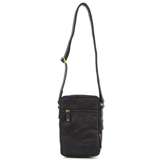 Pierre Cardin Rustic Leather Cross Body Bag Messenger Mens Satchel Day Pack - Black-3