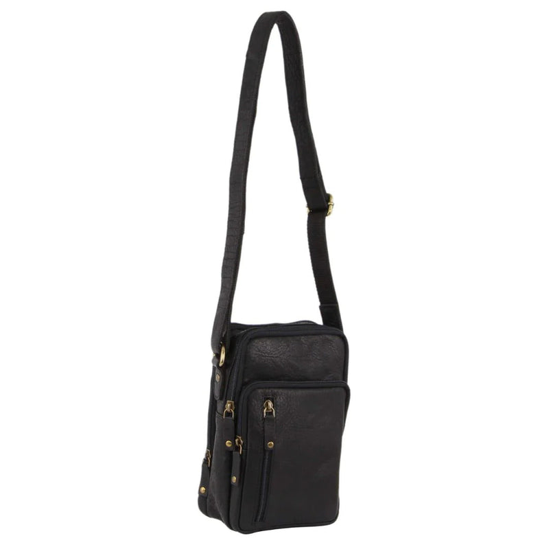 Load image into Gallery viewer, Pierre Cardin Rustic Leather Cross Body Bag Messenger Mens Satchel Day Pack - Black-2

