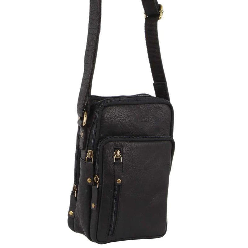 Load image into Gallery viewer, Pierre Cardin Rustic Leather Cross Body Bag Messenger Mens Satchel Day Pack - Black-1
