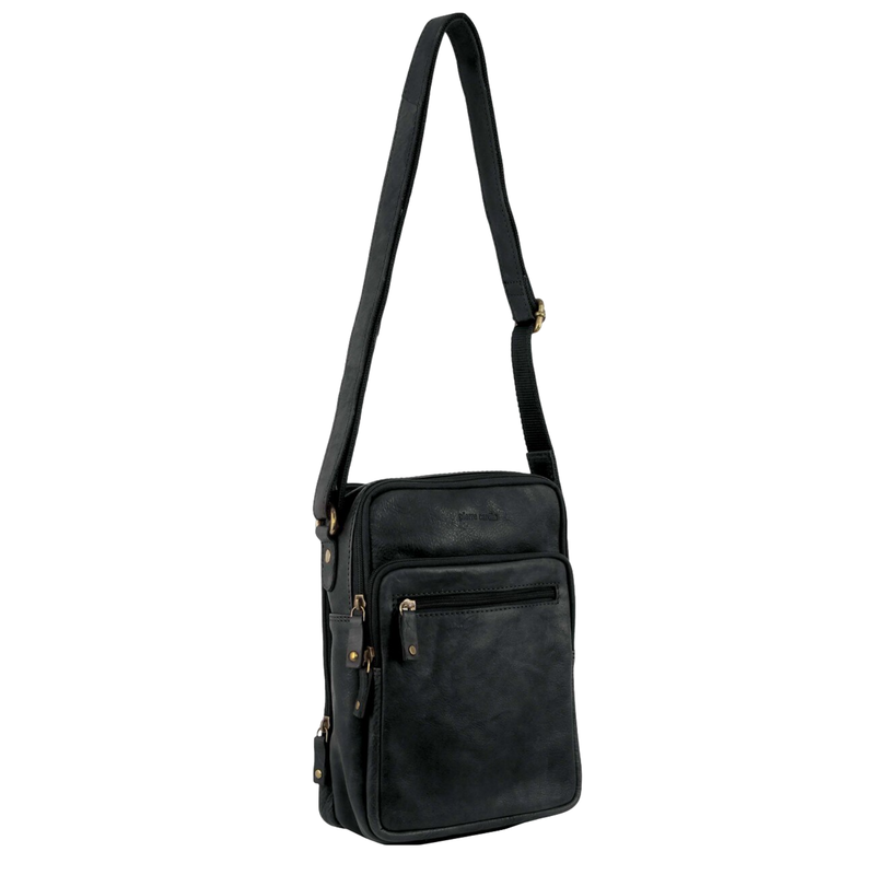 Load image into Gallery viewer, Pierre Cardin Rustic Leather Tablet Bag Cross Body Messenger - Black-4
