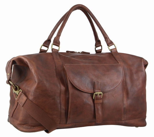 Pierre Cardin Mens Leather Business Overnight Duffle Bag - Chestnut-0
