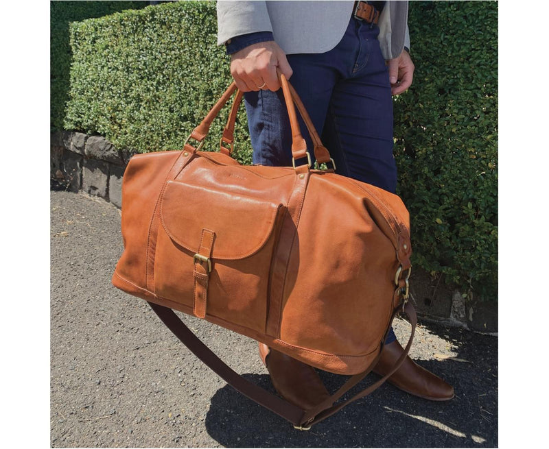 Load image into Gallery viewer, Pierre Cardin Mens Leather Business Overnight Bag Luggage Duffle Weekend Travel - Cognac-3
