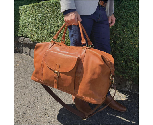 Pierre Cardin Mens Leather Business Overnight Bag Luggage Duffle Weekend Travel - Cognac-3