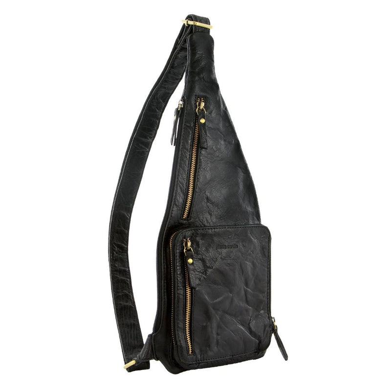 Load image into Gallery viewer, Pierre Cardin Mens Sling Bag Rustic Leather Crossbody Chest Backpack - Black-1

