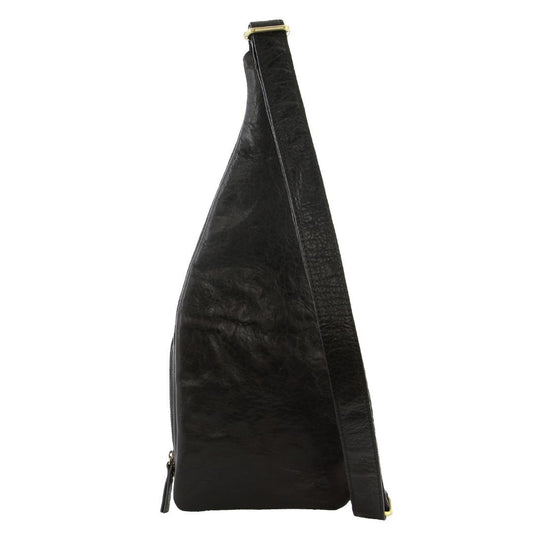 Pierre Cardin Mens Sling Bag Rustic Leather Crossbody Chest Backpack - Black-3