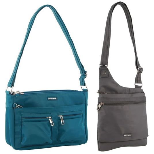 2Pc Set Pierre Cardin Anti-Theft Cross Body Bags Slash Proof - Turquoise & Grey-0