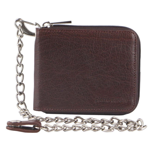 Pierre Cardin Zip Around Mens Leather Wallet with Chain in Chestnut-0