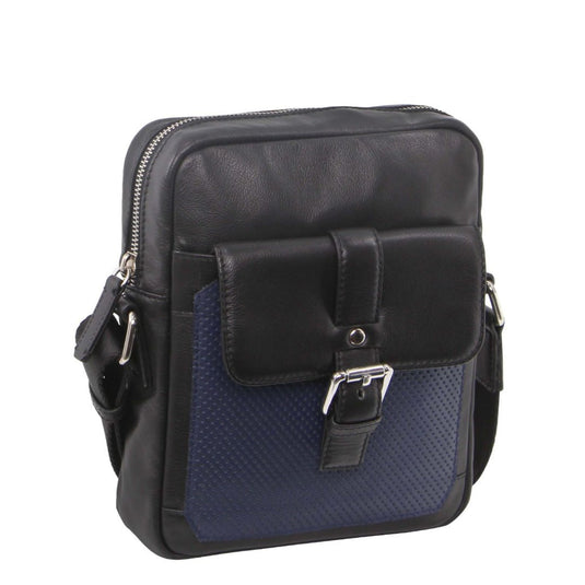 Pierre Cardin Pebbled Leather Organizer Bag Cross Body - Black/Navy-1